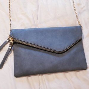 Classic Blue Shoulder Purse with Gold Color Chain